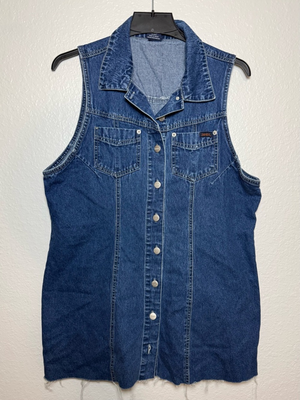 Bongo Denim Jean Button Front Collared Vest/Dress Blue Pockets 14W Women Casual